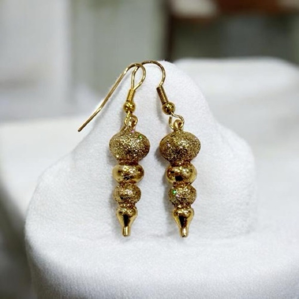 Gold Drop Bead Glitter Dangle Earrings
